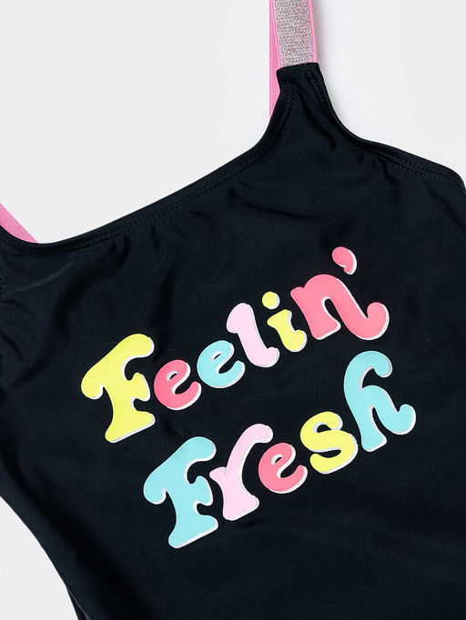 Слитный черный купальник на бретелях с принтом для девочек - Mark formelle фото 3