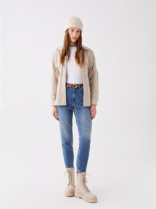 Beli Kemerli Mom Fit Kad?n Jean Pantolon