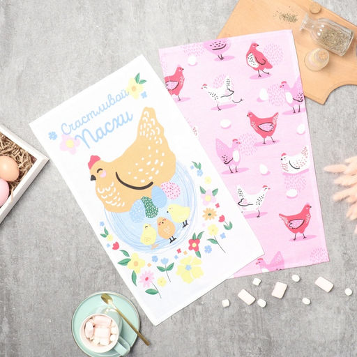 Набор кух. полотенец Доляна Счастливой пасхи 2 шт, 28х46 см, рогожка, 100% хл, 160г/м2  фото 11