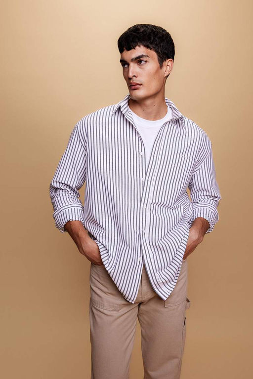 Оксфордская рубашка в полоску с длинным рукавом Relax Fit - Defacto фото 3