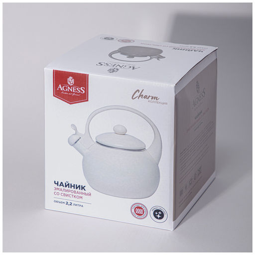 ЧАЙНИК AGNESS ЭМАЛИРОВАННЫЙ СО СВИСТКОМ СЕРИЯ CHARM, 2,2Л