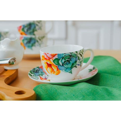 Сервиз чайный Доляна Пташка, 12 предметов: 6 чашек 250 мл, 6 блюдец d=15 см, фарфор, белый