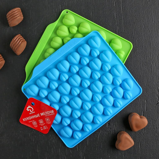 Цена за 2 шт. Форма для шоколада Доляна Море сердец, силикон, 18?15?1 см, 52 ячейки, МИКС