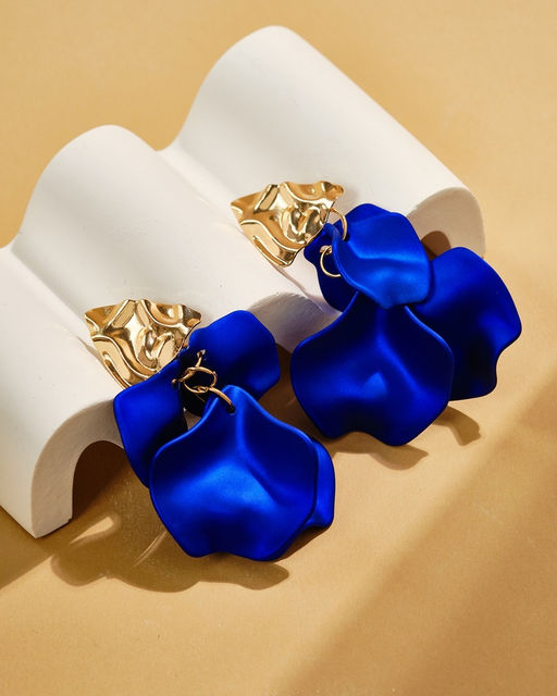 Серьги ассорти Ветер мятые треугольники, цвет сине-золотой