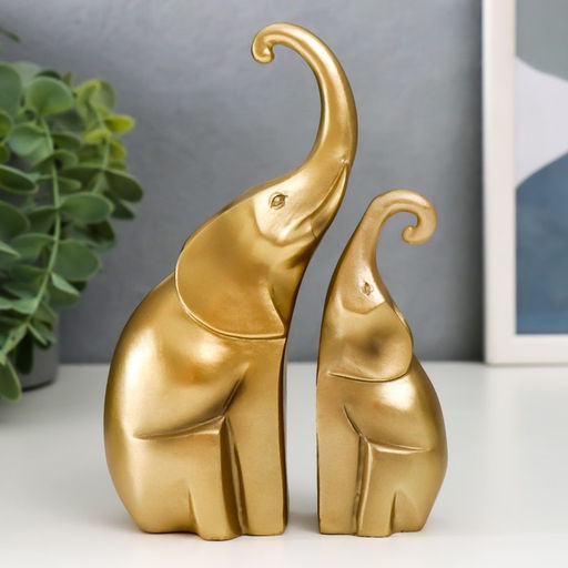 Набор фигурок полистоун «Два африканских слона», бронза, 2 шт., 15.5×10×5 см