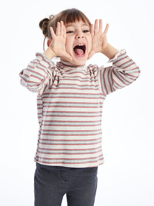 Yar?m Bal?k?? Yaka ?izgili Yumu?ak Dokulu K?z Bebek Ti??rt