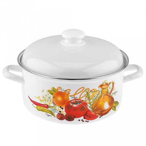 Итальянская кухня Кастрюля эмалированная 4,5л, форма цилиндрическая, металлическая крышка (Россия)