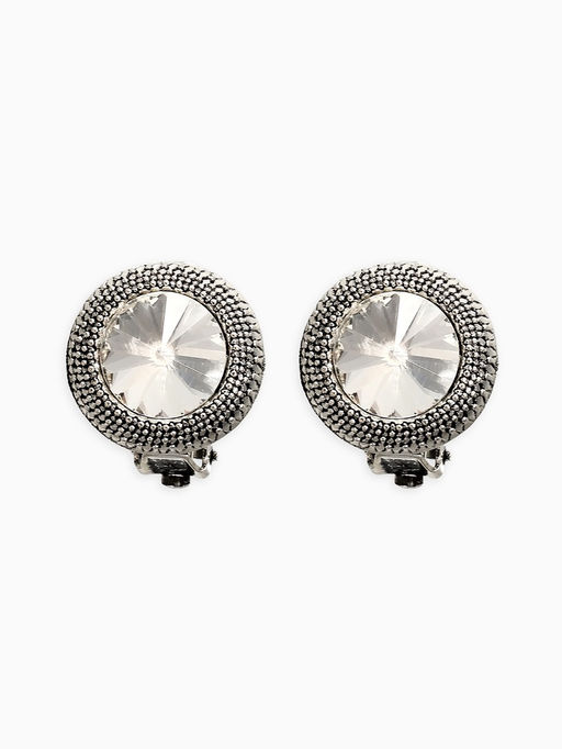 Цена за 2 шт. Клипсы «Винтаж» круг страз, белая в чернёном серебре