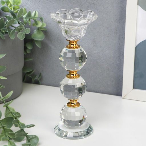 Стеклянный подсвечник на 1 свечу Цветочек с тремя шарами, 18?7?7 см