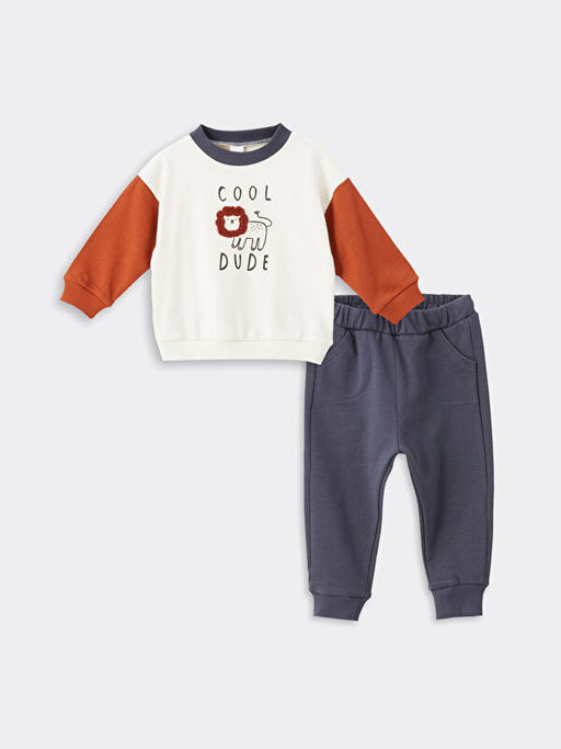 Bisiklet Uzun Kollu Bask?l? Erkek Bebek Sweatshirt ve E?ofman Alt 2li Tak?m