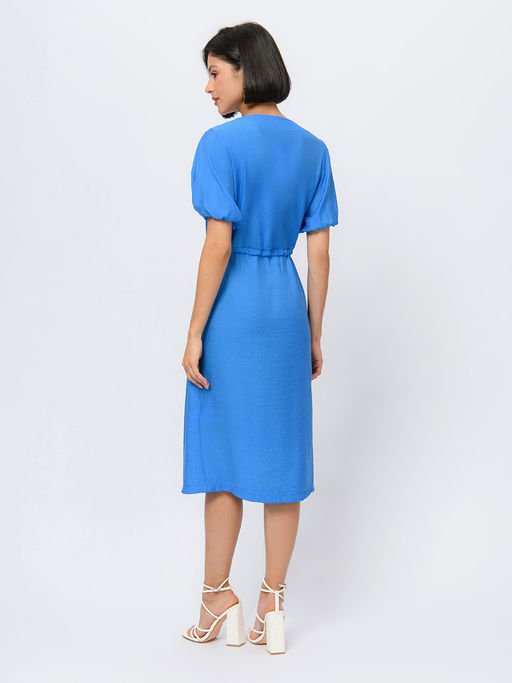 Платье голубого цвета длины миди с пышными рукавами и глубоким вырезом - 1001dress фото 4