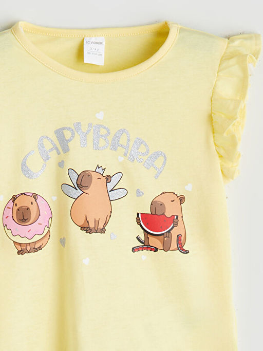 Bisiklet Yaka Bask?l? K?z ?ocuk Ti??rt