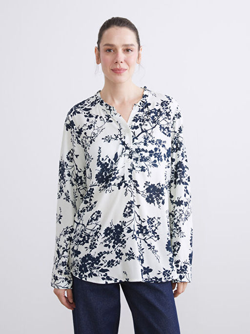 Ka??k Yaka ?i?ekli F?rf?rl? Bluz