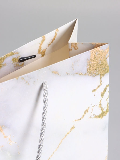 Пакет подарочный ламинированный «Мрамор», белый, с бантиком, 35×30×10 см