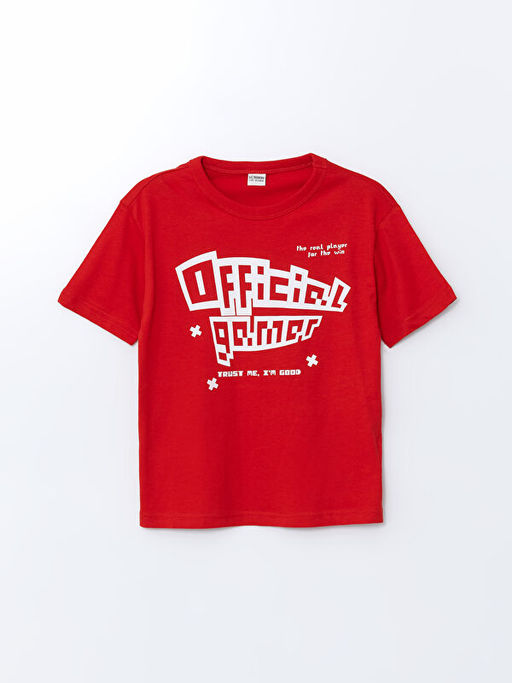 Bisiklet Yaka Bask?l? Penye Erkek ?ocuk Ti??rt