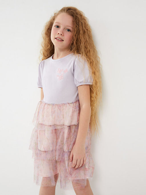 Bisiklet Yaka Pul ??lemeli K?sa Kollu K?z ?ocuk Elbise - Waikiki фото 2