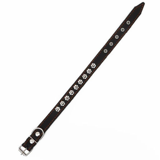 Ошейник кожаный на синтепоне, украшенный, 55 х 2.5 см, ОШ 35-45 см, черный - Пижон фото 3