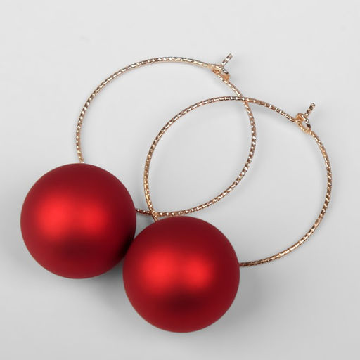 Серьги ассорти Снежок в кольце, цвет красный в золоте - Queen fair фото 2