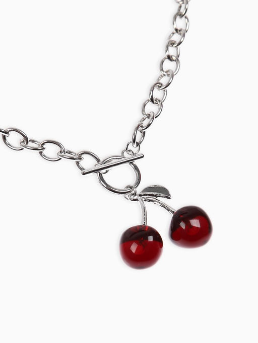 Цена за 2 шт. Кулон-цепь крупная "Вишня", цвет красный в серебре 40+удл