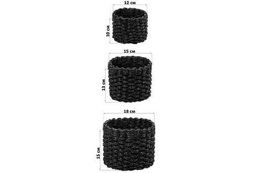Набор 3 плетеных корзин, 1 корзинка 18*18*15 см, 1 корзинка 15*15*13см, 1 корзинка 12*12*10см, тем-с