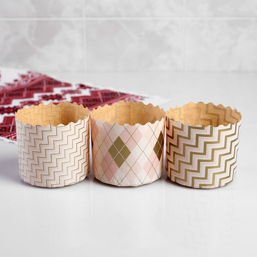 Цена за 2000 шт. Форма для выпечки кулича бумажная Деко-про «Ромбики», одноразовая, 7×6 см, МИКС