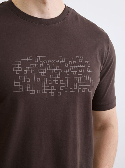 Bisiklet Yaka Bask?l? Penye Erkek Ti??rt