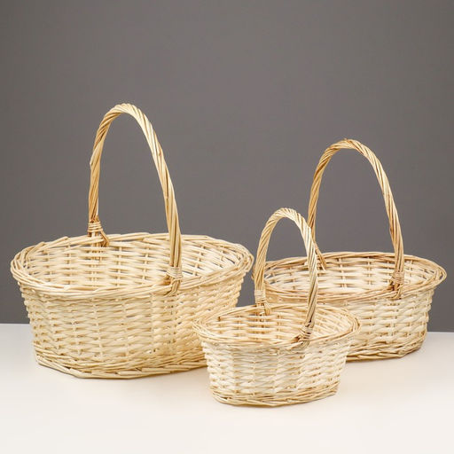Корзина плетёная для хранения, ива, овальная, цвет натуральный, набор 3 шт.