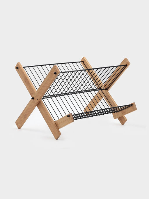 Сушилка для посуды Доляна Meli, 2 уровня, 39.5×34×27.5 см, бамбук, металл, чёрная