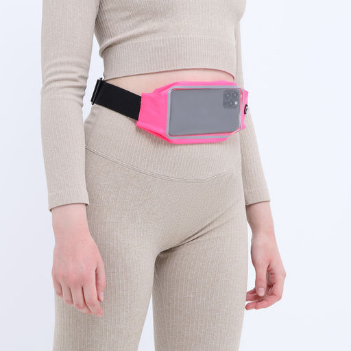 Сумка для бега на пояс, со светоотражающими элементами, прозрачный карман для телефона, 24×0.3×10 см, розовая