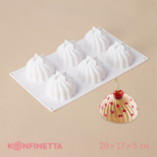 Форма для муссовых десертов и выпечки Доляна Взбитые сливки, 29?17?5 см, 6 ячеек (d=6,5 см), цвет белый