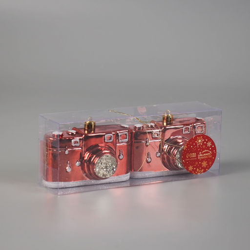 Ёлочные игрушки 2 шт. Зимнее волшебство. Фотоаппарат пластик, 9.54.57 см, красный фото 2
