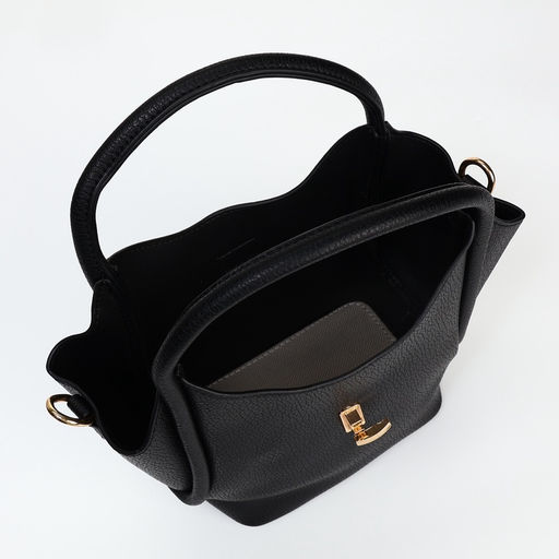 Сумка женская тоут на клапане, с косметичкой, 17×11×22 см, однотонная, чёрная