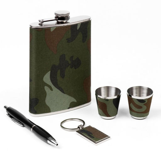 Подарочный набор 5 в 1 Хаки, фляжка 270 мл, 2 стопки, ручка, брелок, металл, текстиль - Simaland фото 2