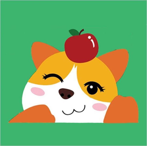 Алмазная мозаика без подрамника "Шиба ину с яблоком", 15х20 см