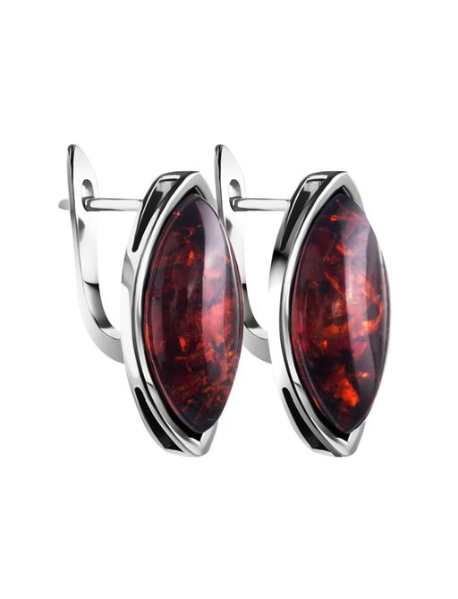 Крупные серьги из янтаря насыщенного коньячного цвета ромбовидной формы в серебре Мармелад