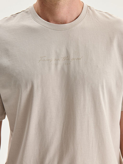 Bisiklet Yaka Bask?l? Penye Erkek Ti??rt