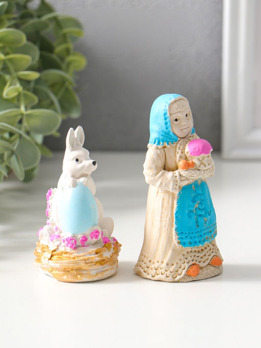 Набор фигурок пасхальных 2 шт. К празднику, девушка 9?4 см, заяц с яйцом 8?4 см