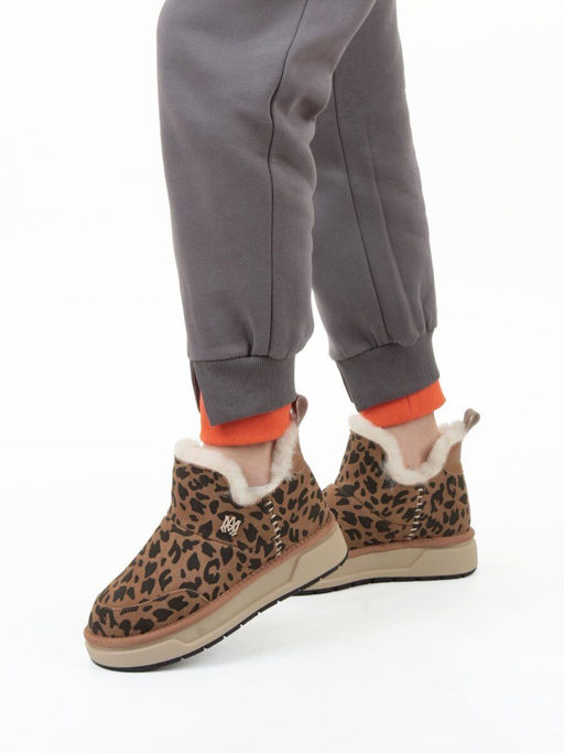 04-PAJW01-5Z BROWN/LEOPARD Ботинки зимние женские (натуральная замша, 100% шерсть, натуральный мех)