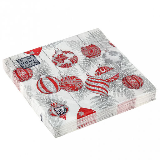 Салфетки бумажные "Bouquet Home Collection Classic" 33х33см, 3-х слойные, 20 штук в упаковке, 100% целлюлоза, "Красные игрушки на серебре" (Россия)