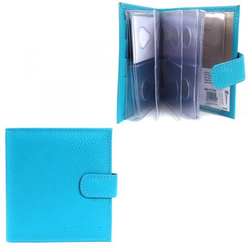 Кредитница Premier-V-144 (с хляст, 2х-рядная, 5внут карм, 32карточки) натуральная кожа голубой флотер (324) 204032