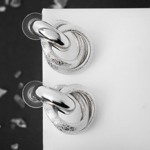 Серьги металл Фьюче круги плетения, цвет серебро - Qf фото 2