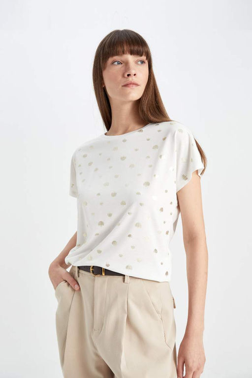 Футболка с круглым вырезом и короткими рукавами - Defacto фото 3