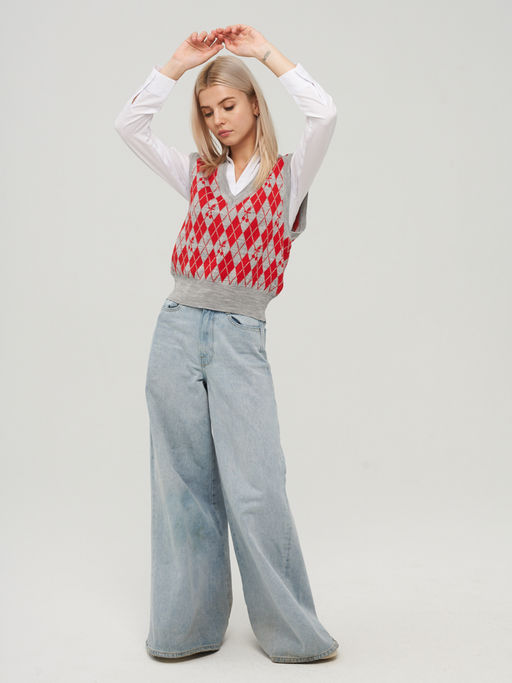 Жилет женский BY222-14070. 386/58653 св.серый меланж/красный