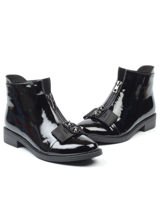 01-CA104-2 BLACK Ботинки женские (натуральная кожа, байка)