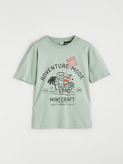 Bisiklet Yaka Minecraft Bask?l? Erkek ?ocuk Ti??rt