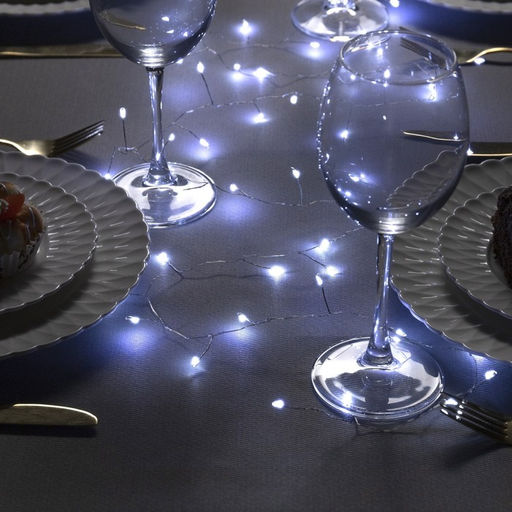 Гирлянда «Мишура» 2 м роса, IP20, серебристая нить, 50 LED, батарейки CR2032×2 (в комплекте), свечение белое