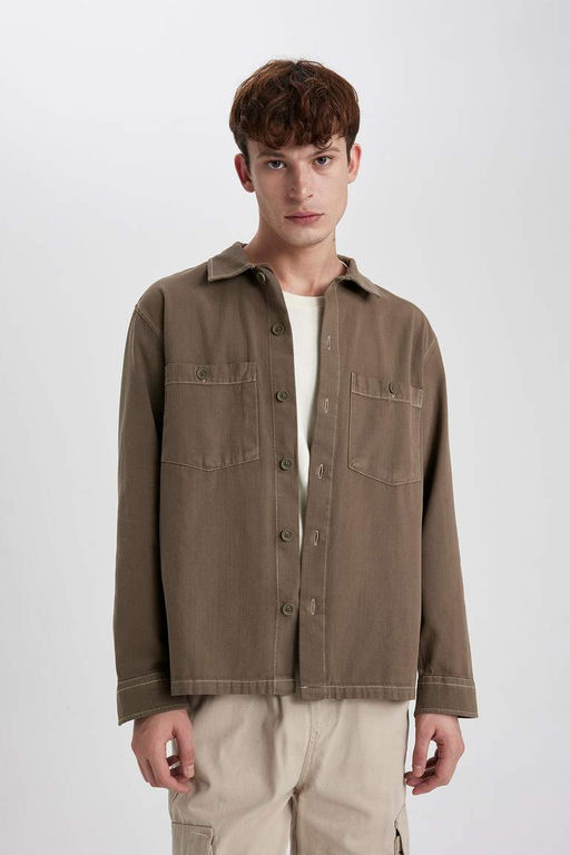 Хлопковая рубашка с длинными рукавами Relax Fit - Defacto фото 4