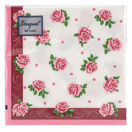 Салфетки бумажные "Bouquet de Luxe" 24х24см, 3-х слойные, 25 штук в упаковке, 100% целлюлоза, "Розита" (Россия)