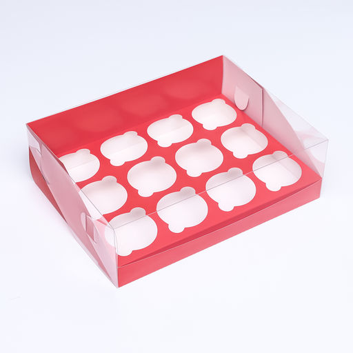 Кондитерская складная коробка для 12 капкейков 31×23.5×10 см, красная