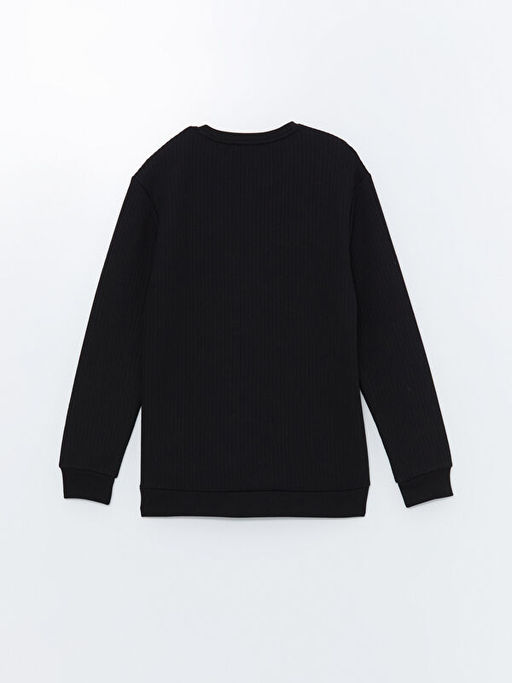 Bisiklet Yaka Uzun Kollu Erkek Dokulu Sweatshirt